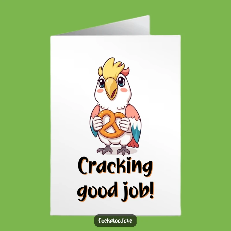 Free Printable Congrats Card: Happy Cockatoo Pretzel, Downloadable Snack Celebration Gift