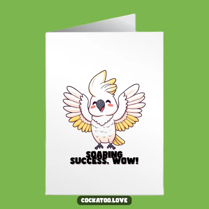 Free Printable Congrats Card: Happy Cockatoo Wing Stretch for Celebratory Downloadable Gift