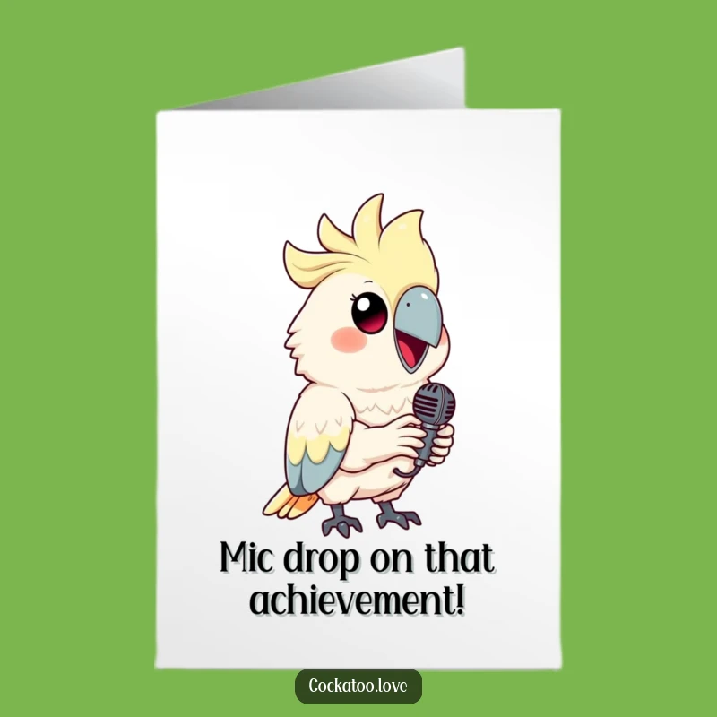 Free Printable Congrats Card: Smiling Cockatoo Singing Funny Downloadable Gift