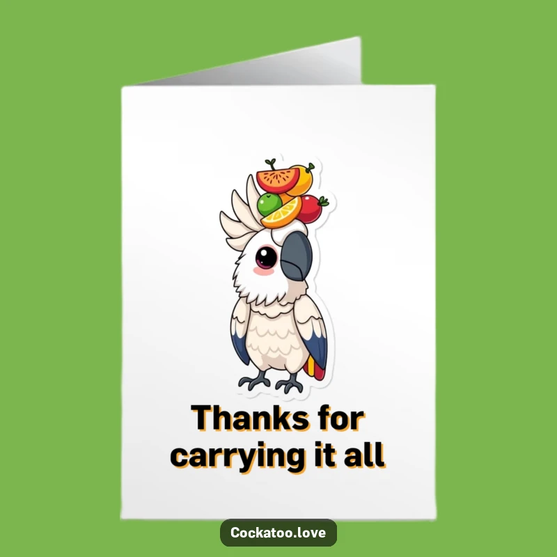 Free Printable Thank You Cockatoo Card: Fruit Balance Gratitude Download