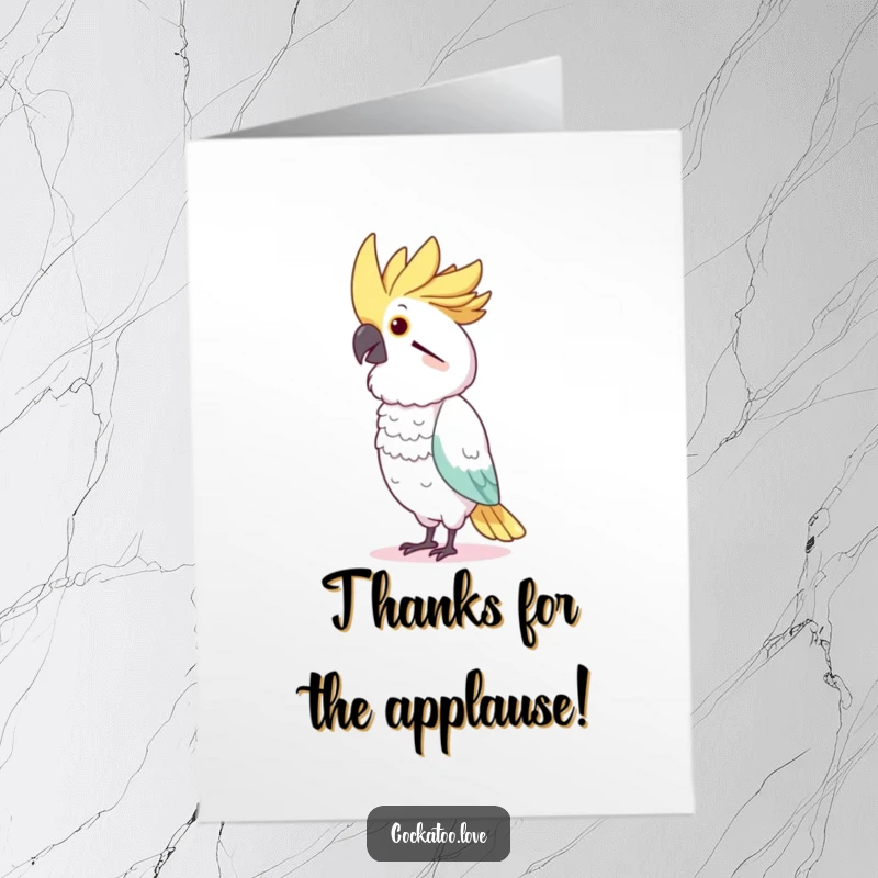 Funny Free Printable Thank You Card: A happy cockatoo doing a little jig, expressing thanks with feathered enthusiasm.