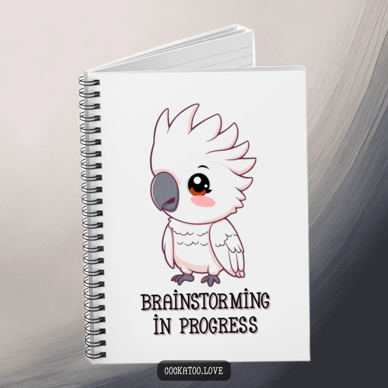 Funny cockatoo notebook with a bird tilting its head inquisitively, great for journaling.