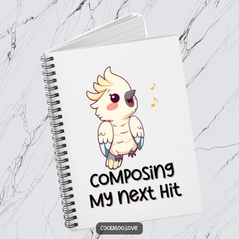 Funny Cockatoo Notebook: A cockatoo whistles a happy tune, with musical notes surrounding it, inspiring funny thoughts and creativity.