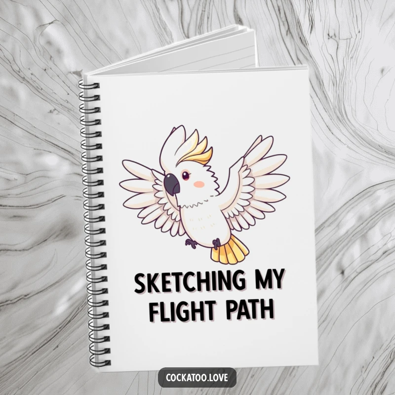 Funny Cockatoo Notebook: A cockatoo with wings spread wide is ready for flight, inspiring funny and creative thoughts on its cover.