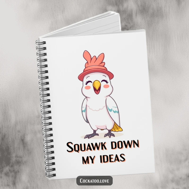 Funny Cockatoo Hat Notebook a happy cockatoo wearing a hat joyfully squawks, perfect for jotting down thoughts in this humorous and inspiring journal.