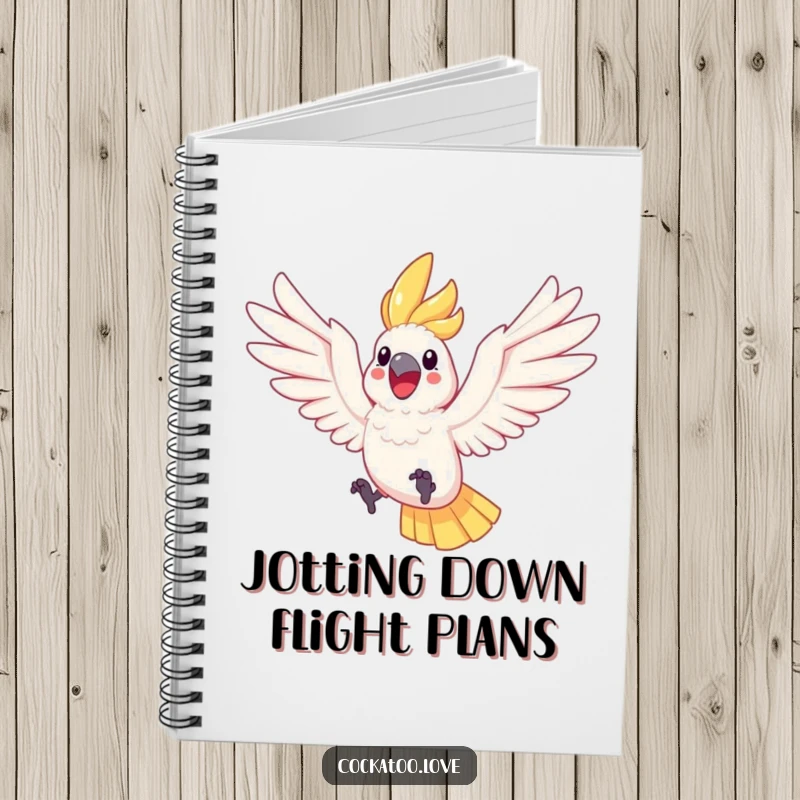 Funny Cockatoo Leaping Notebook a joyful cockatoo leaps high with wings outstretched, perfect for jotting down inspired ideas in this humorous journal.
