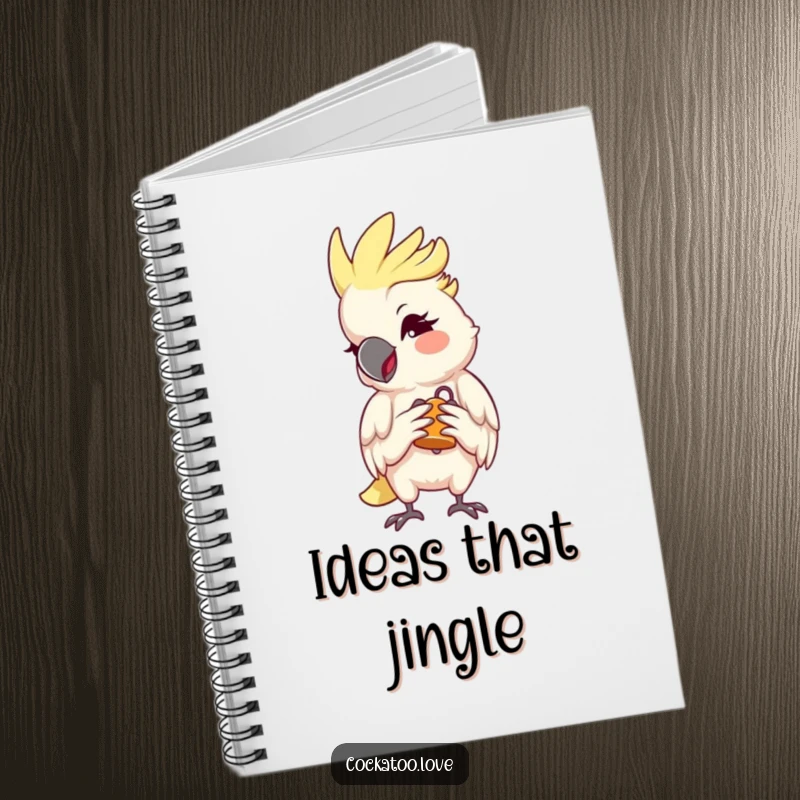 Funny Cockatoo Notebook with a mischievous wink and a tiny bell, ideal for journaling secrets or ideas, a charming funny gift.