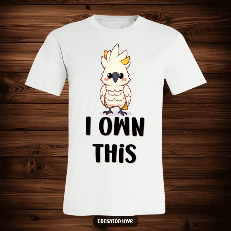 Funny Determined Cockatoo T-Shirt: A cockatoo bird standing tall and puffing its chest, radiating confidence and resolve.