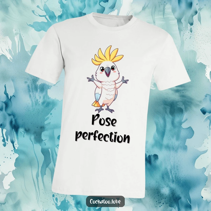 Funny T-Shirt featuring a cockatoo character in a ridiculous, playful pose, designed to amuse and serve as a funny gift.