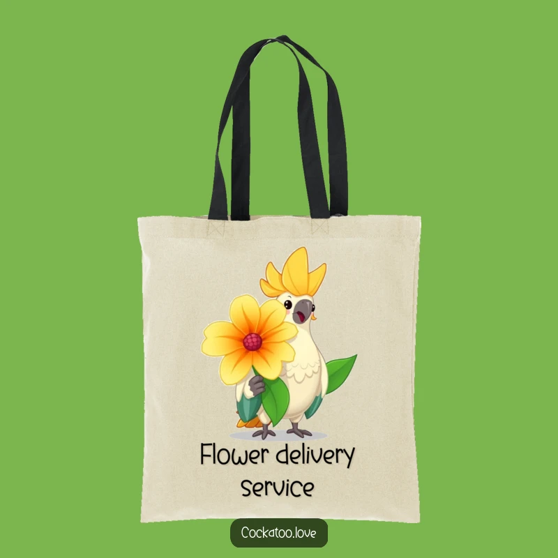 Funny Cheerful Cockatoo Tote Bag: Flower Bird Carry-All, Lovely Funny Gift