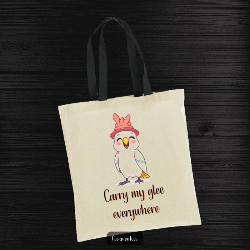 Funny Cockatoo Hat Tote Bag a comical bird sporting a small hat joyfully squawks, making this bag a functional and humor-filled accessory.