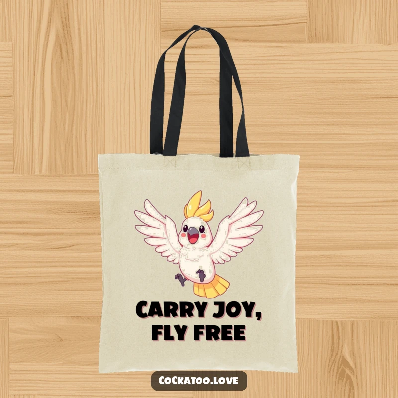 Funny Cockatoo Leaping Tote Bag a happy cockatoo leaps with wings spread wide, making this bag a functional and humor-filled companion for your day.
