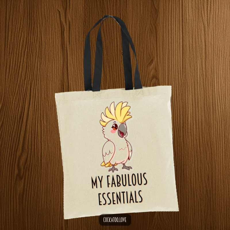 Funny Cockatoo Pose Tote Bag: Cute bird character with its crest raised high, striking a funny and confident pose for all to see.